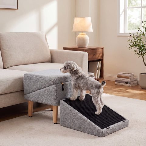 Ashby Dog Ramp for Couch That Doubles as a Storage Footstool, 19.5" Tall