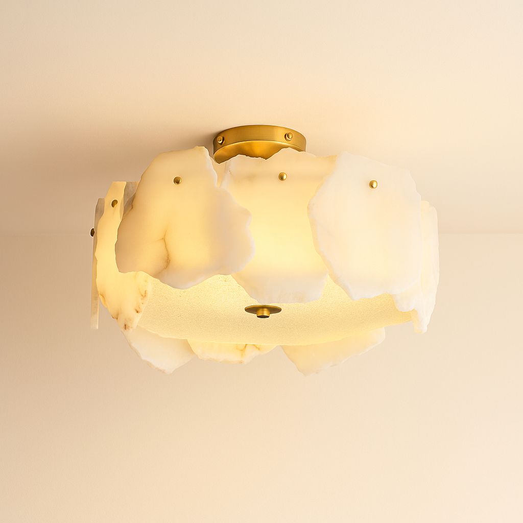 AlabasterAura | Stylish Modern Flush Mount Ceiling Light with Brass Base 0