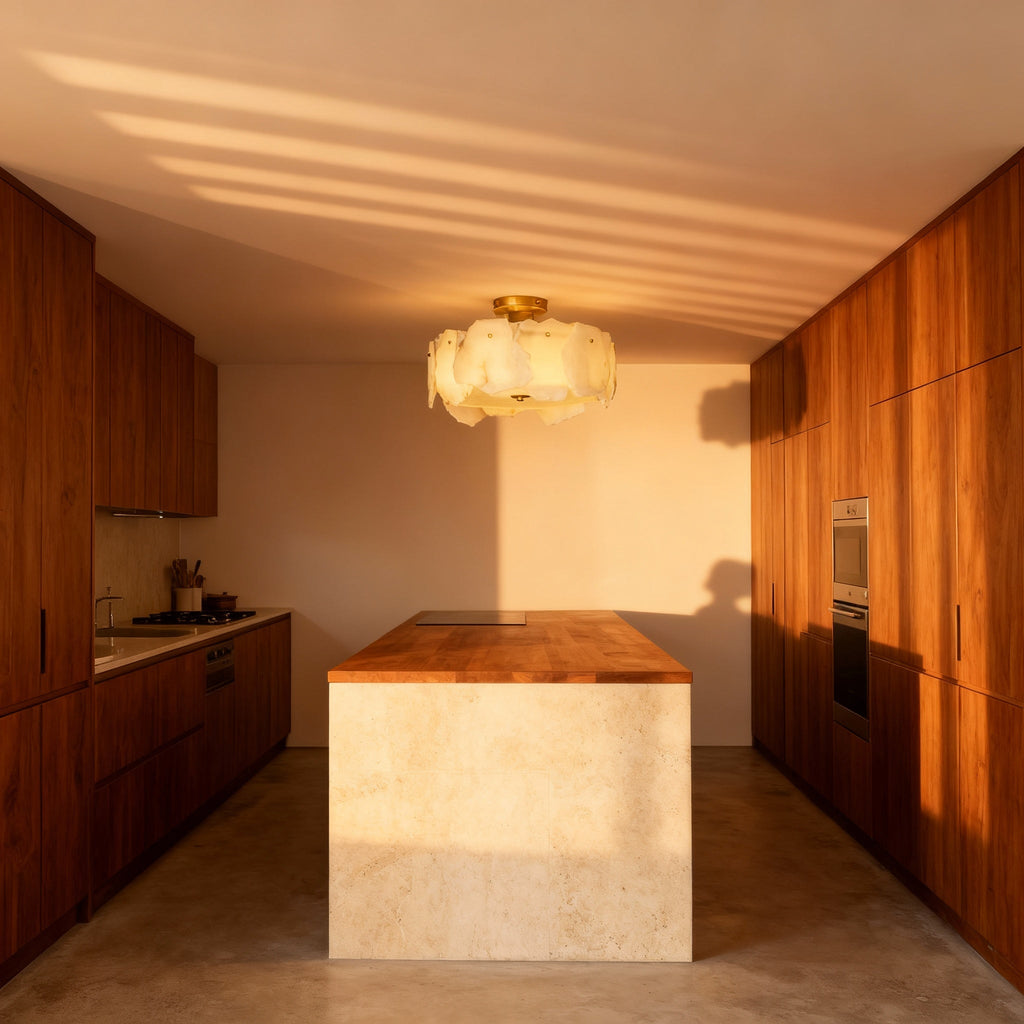 AlabasterAura | Stylish Modern Flush Mount Ceiling Light with Brass Base 1