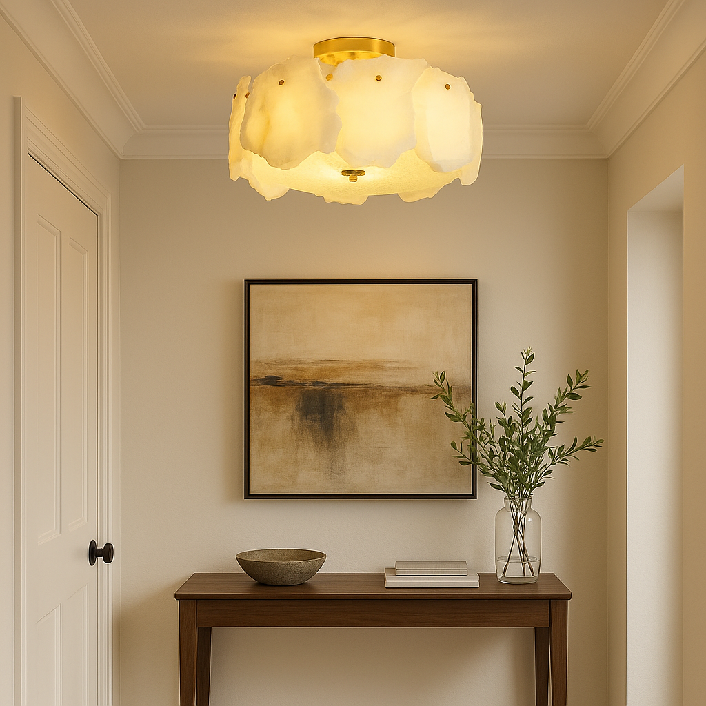 AlabasterAura | Stylish Modern Flush Mount Ceiling Light with Brass Base 2