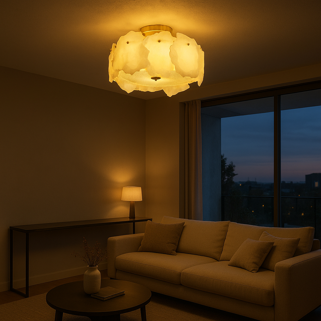 AlabasterAura | Stylish Modern Flush Mount Ceiling Light with Brass Base 3