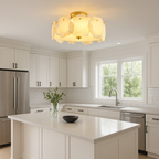 AlabasterAura | Stylish Modern Flush Mount Ceiling Light with Brass Base 4