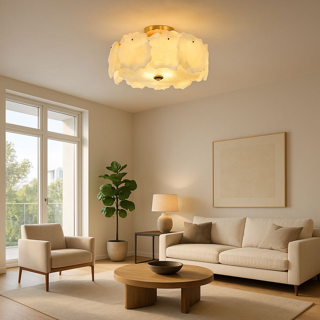 AlabasterAura | Stylish Modern Flush Mount Ceiling Light with Brass Base 5