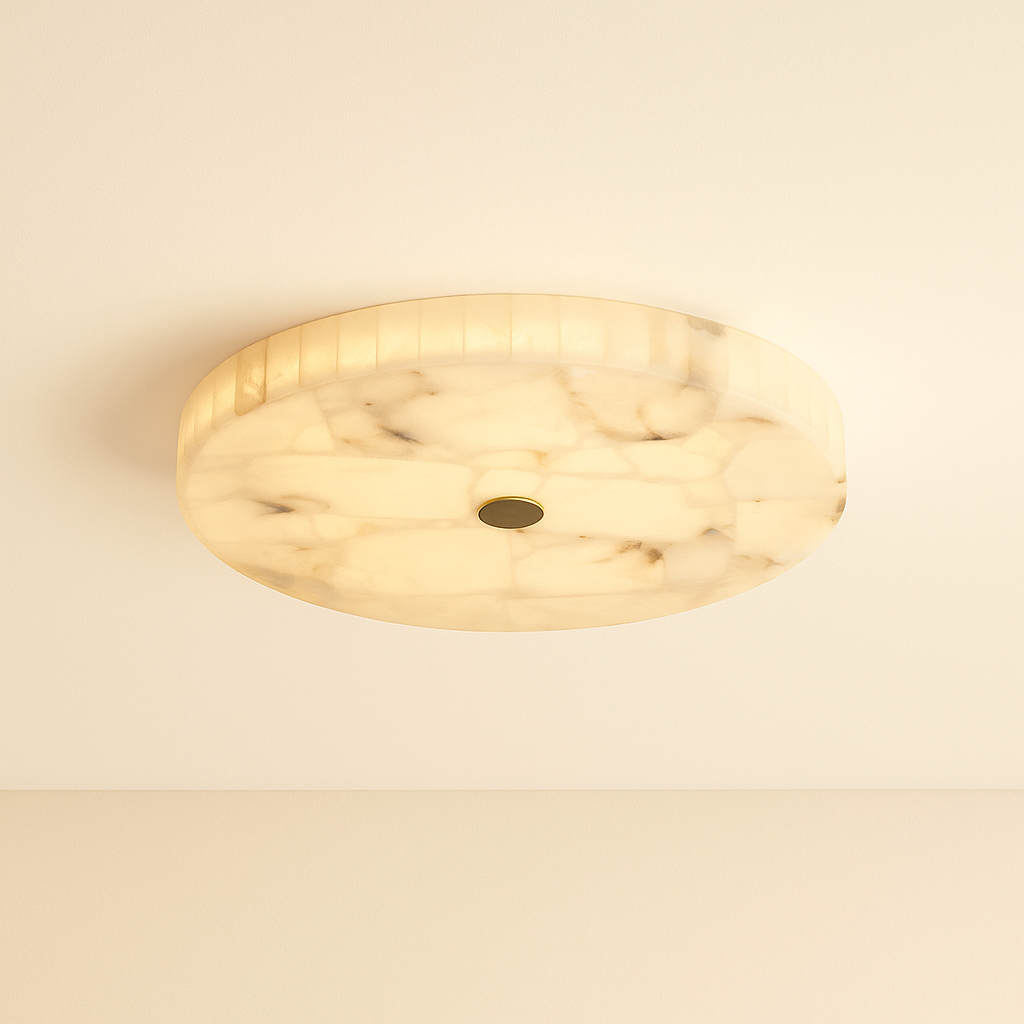 AlabasterGlow | Elegant Modern Flush Mount Ceiling Light with Copper Accents 0