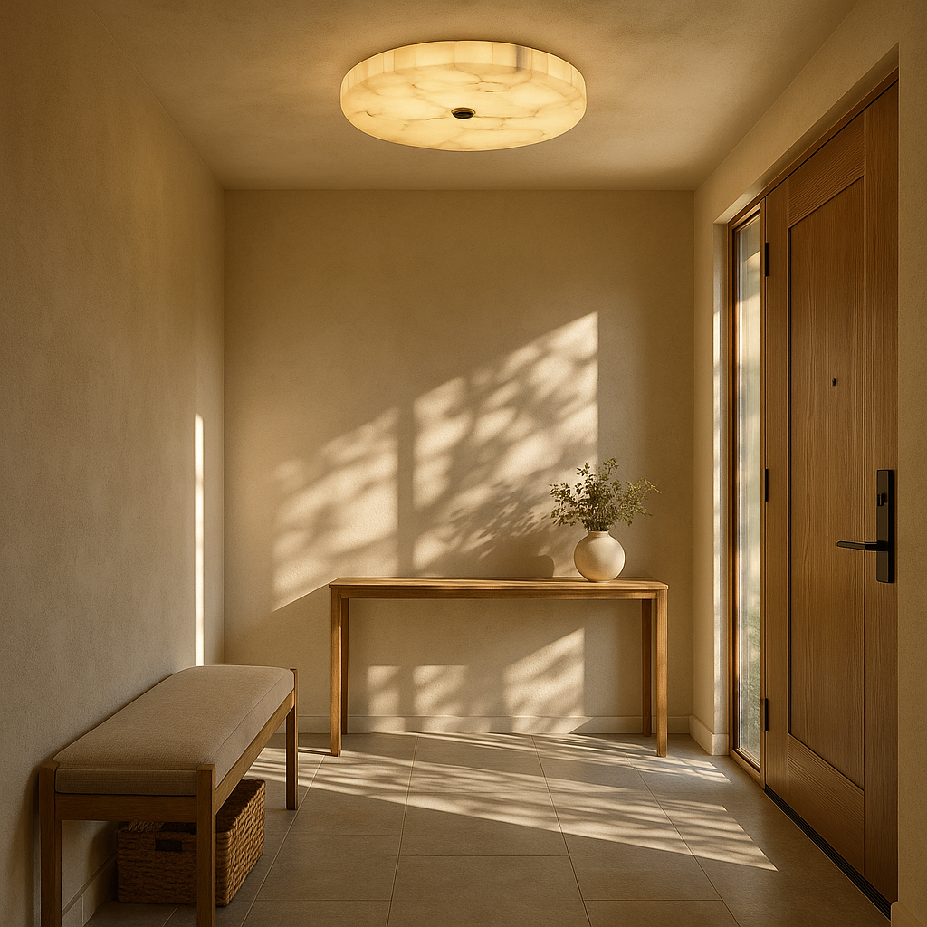 AlabasterGlow | Elegant Modern Flush Mount Ceiling Light with Copper Accents 1