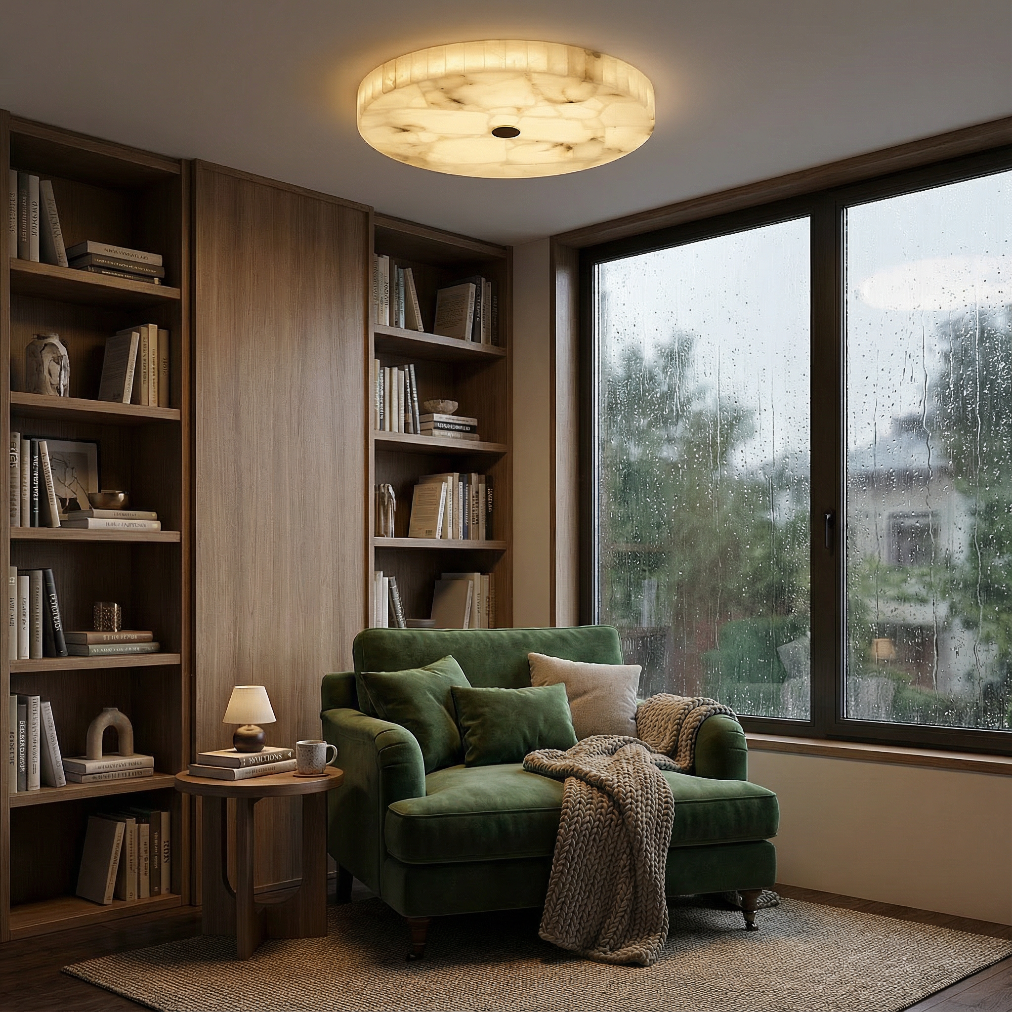 AlabasterGlow | Elegant Modern Flush Mount Ceiling Light with Copper Accents 3