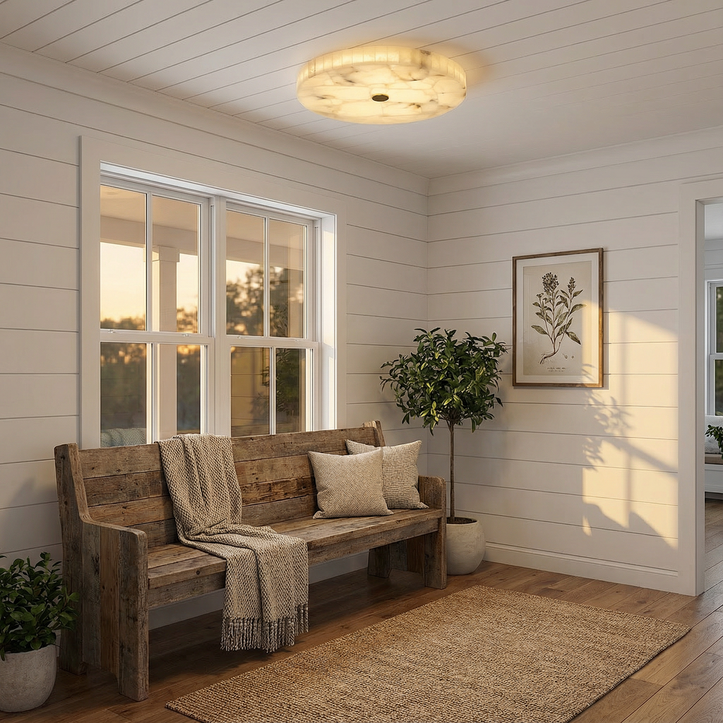 AlabasterGlow | Elegant Modern Flush Mount Ceiling Light with Copper A ...