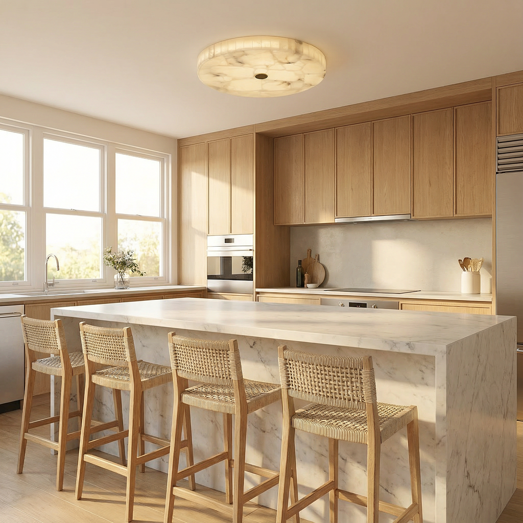 AlabasterGlow | Elegant Modern Flush Mount Ceiling Light with Copper Accents 5