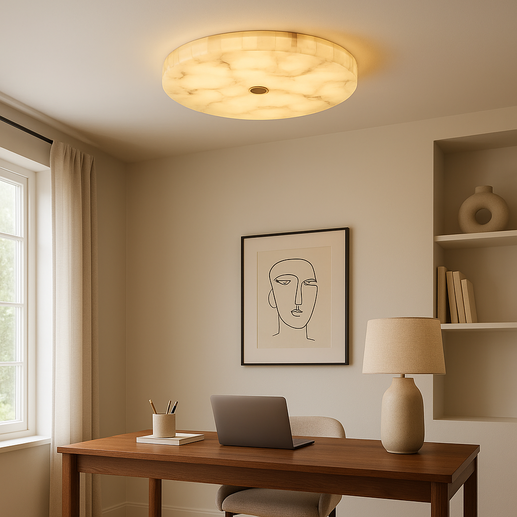 AlabasterGlow | Elegant Modern Flush Mount Ceiling Light with Copper A ...