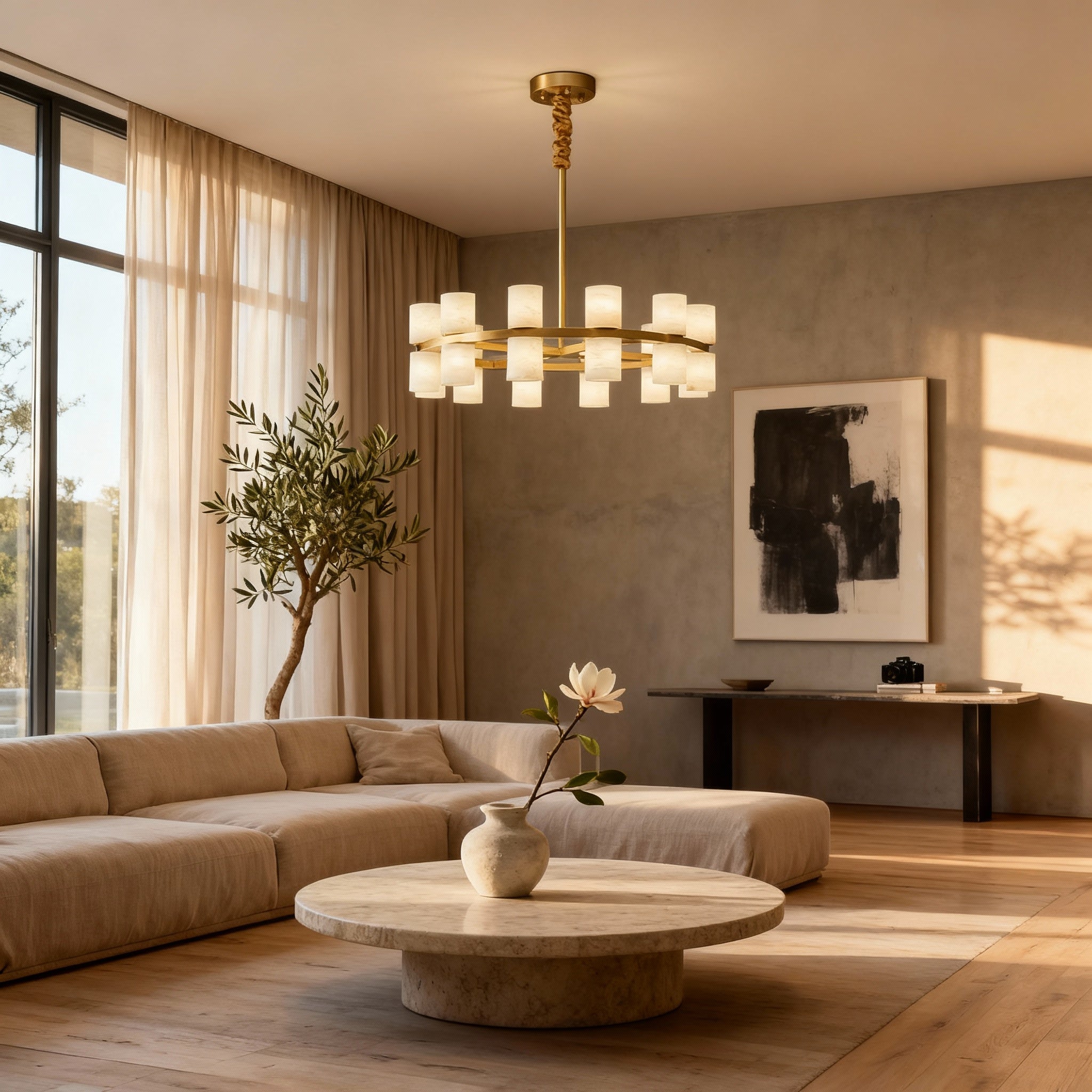 AlabasterSphere | Elegant Modern Brass Kitchen Pendant Light Fixture 1