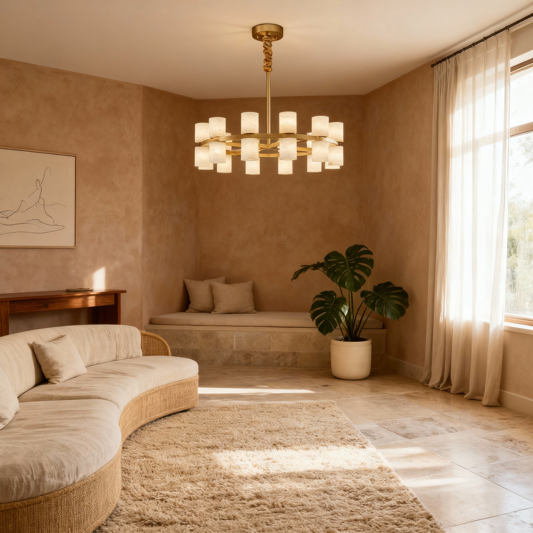 AlabasterSphere | Elegant Modern Brass Kitchen Pendant Light Fixture 2