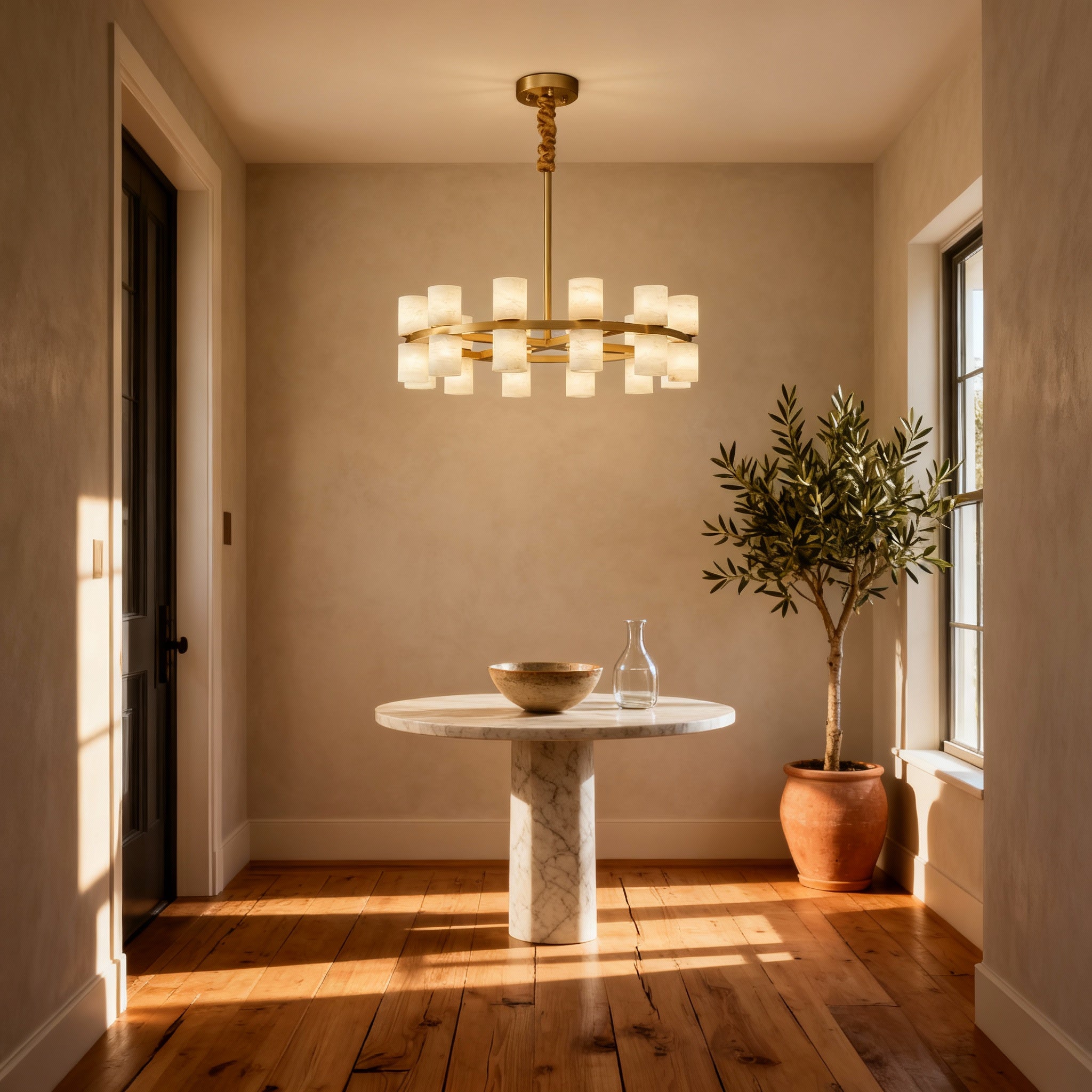 AlabasterSphere | Elegant Modern Brass Kitchen Pendant Light Fixture 4