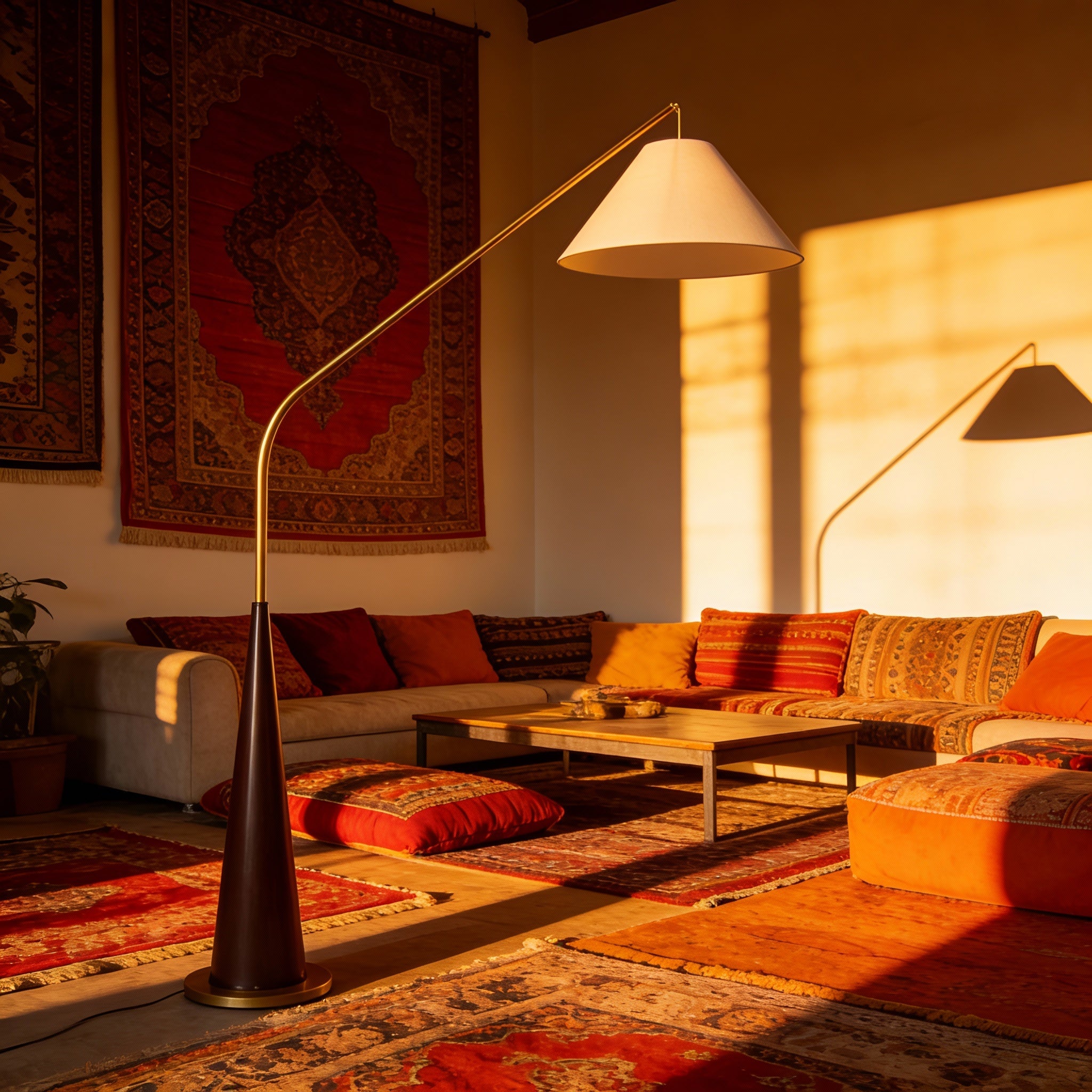 EldaLight | Elegant Modern Gold Arc Floor Lamp with Wood Base 1