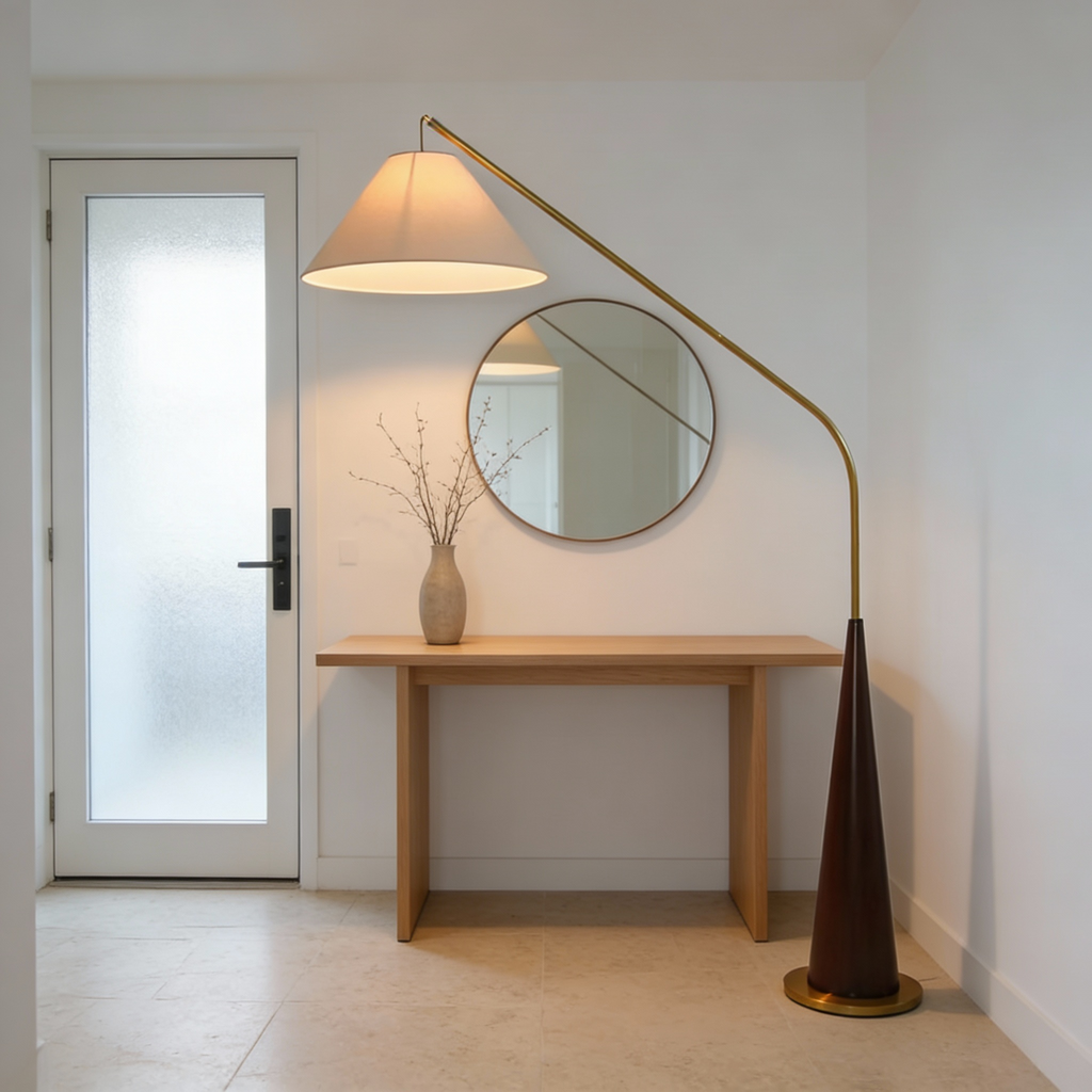 EldaLight | Elegant Modern Gold Arc Floor Lamp with Wood Base 2