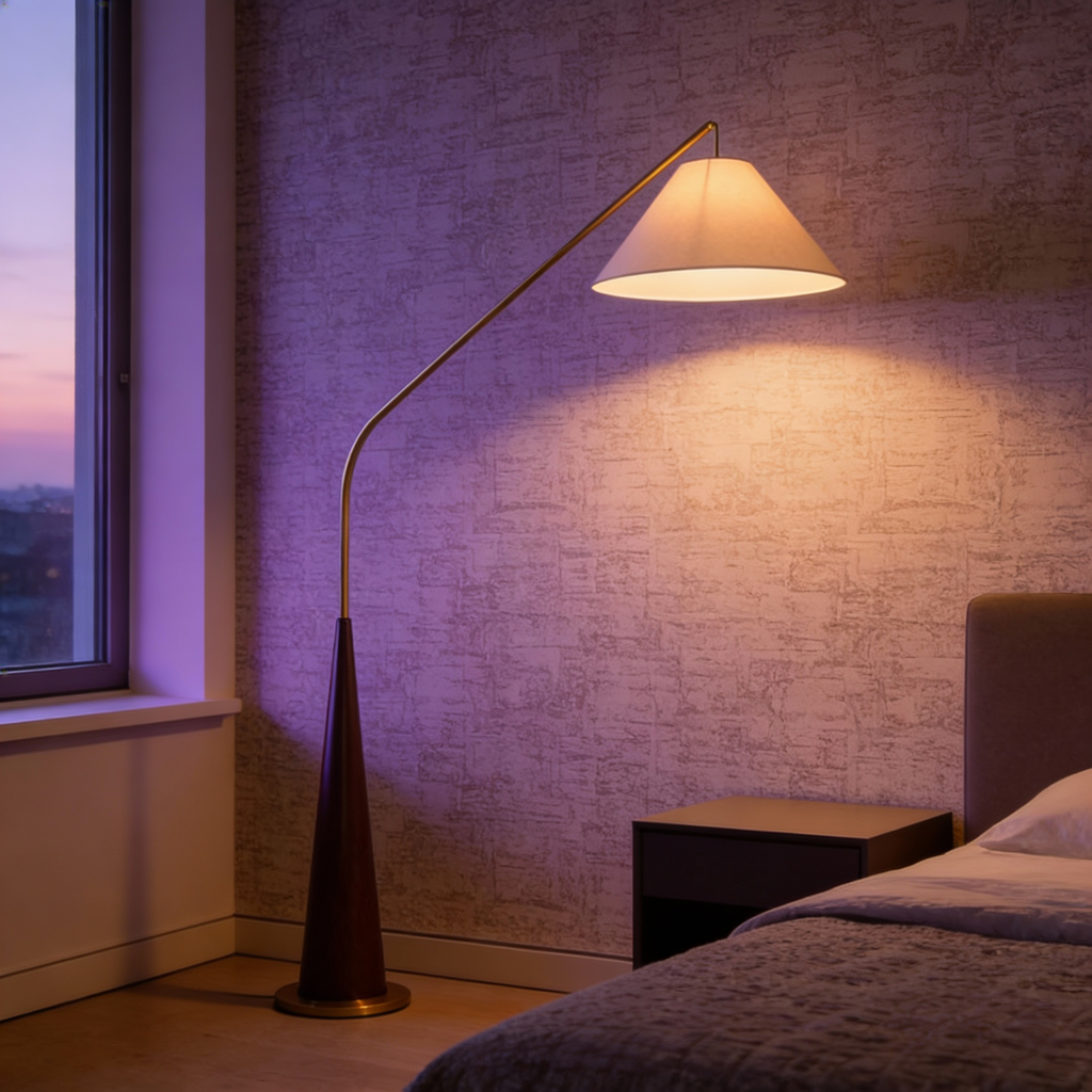 EldaLight | Elegant Modern Gold Arc Floor Lamp with Wood Base 3