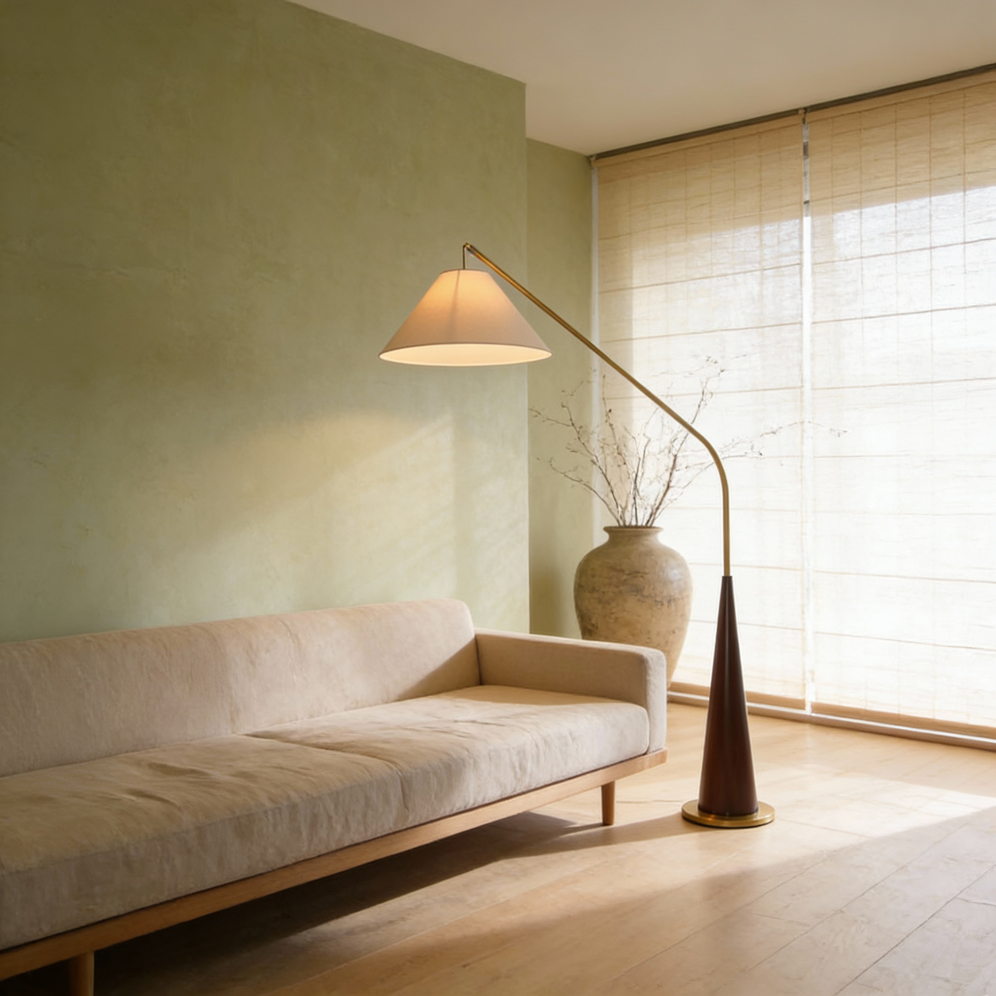 EldaLight | Elegant Modern Gold Arc Floor Lamp with Wood Base 6
