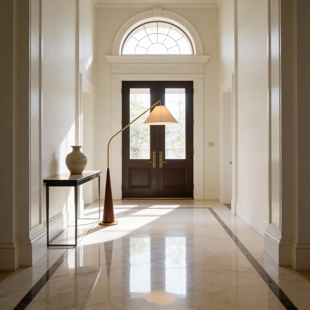 EldaLight | Elegant Modern Gold Arc Floor Lamp with Wood Base 7