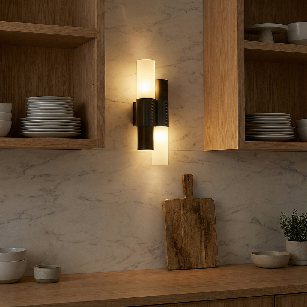 Lumenara | Modern Elegant Steel Glass Wall Sconce Light with Leather Accent 2