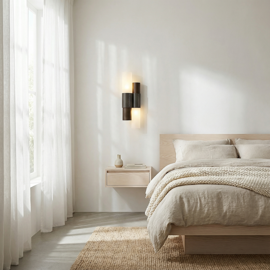Lumenara | Modern Elegant Steel Glass Wall Sconce Light with Leather Accent 7