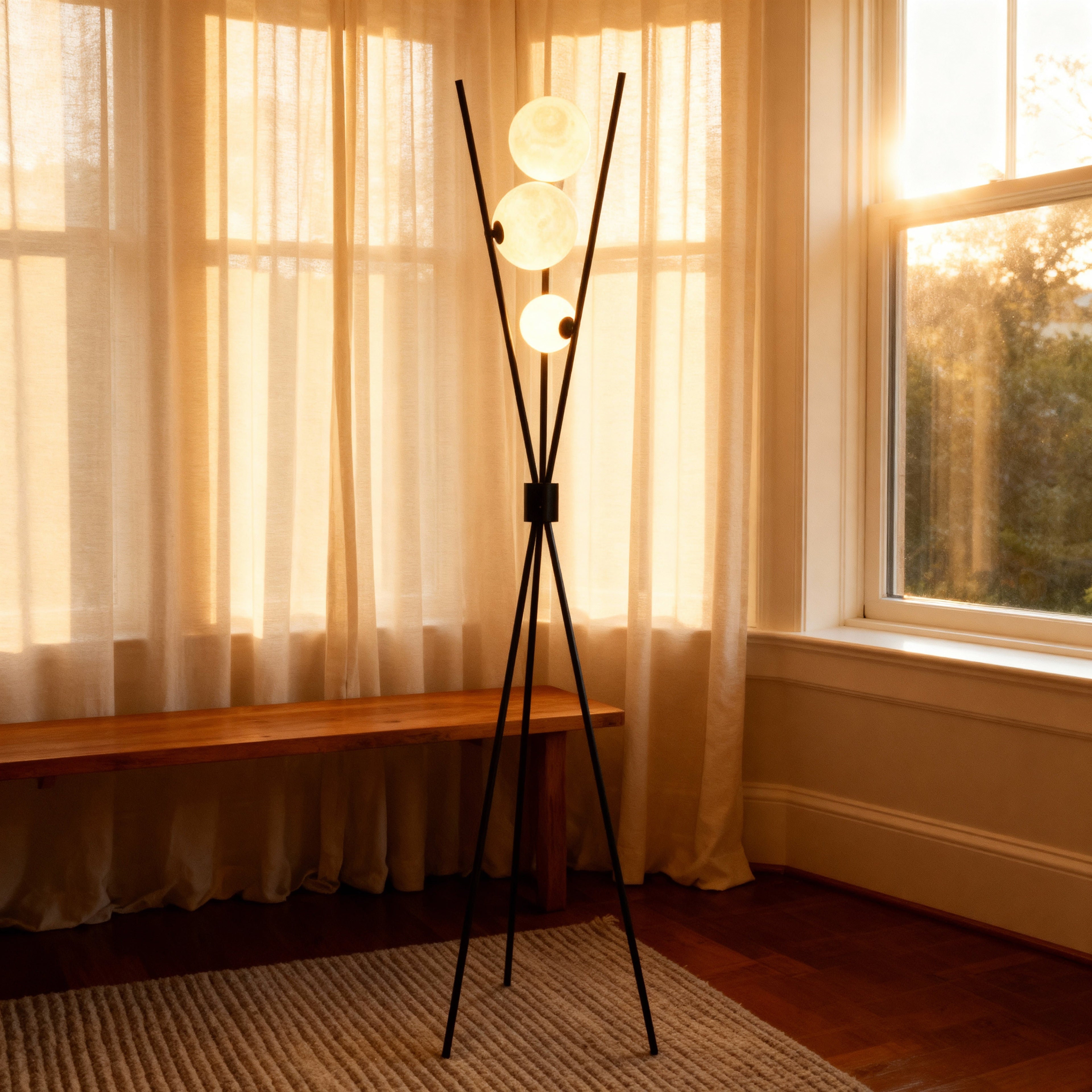 LumiSphere | Stylish Modern Tripod Floor Lamp with Frosted Glass Globes 7