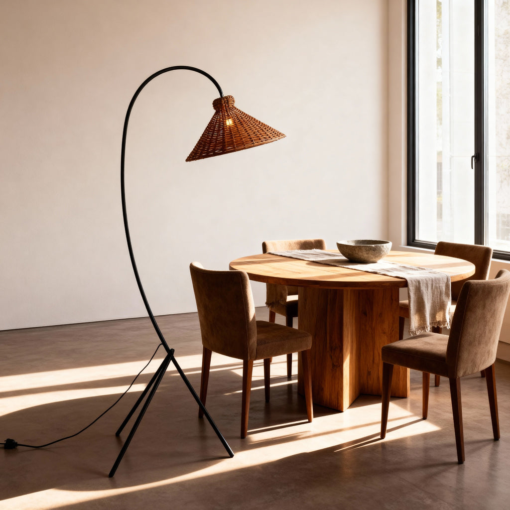 NaturaRattan | Stylish Airy Arc Tripod Floor Lamp with Cone Shade 4