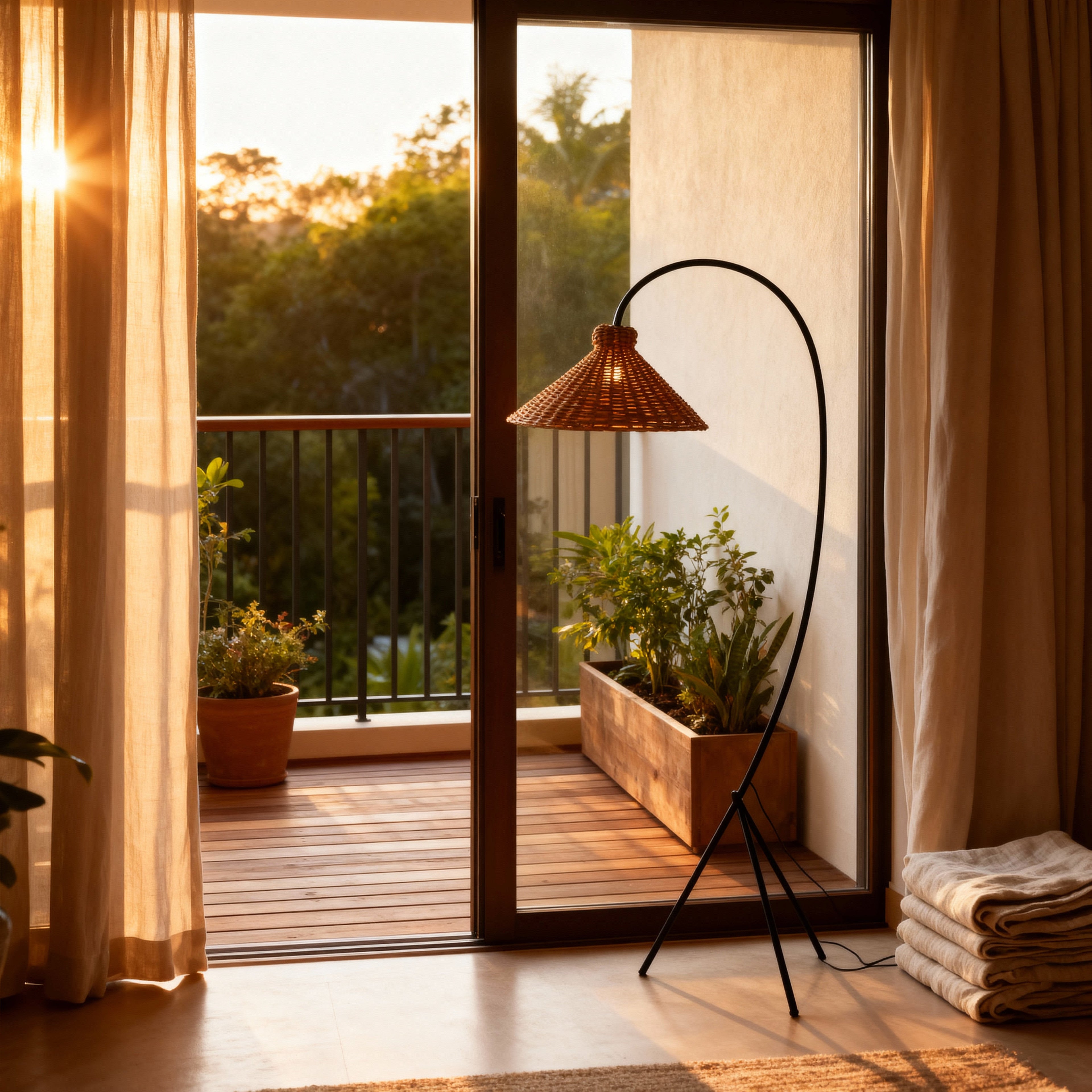 NaturaRattan | Stylish Airy Arc Tripod Floor Lamp with Cone Shade 6