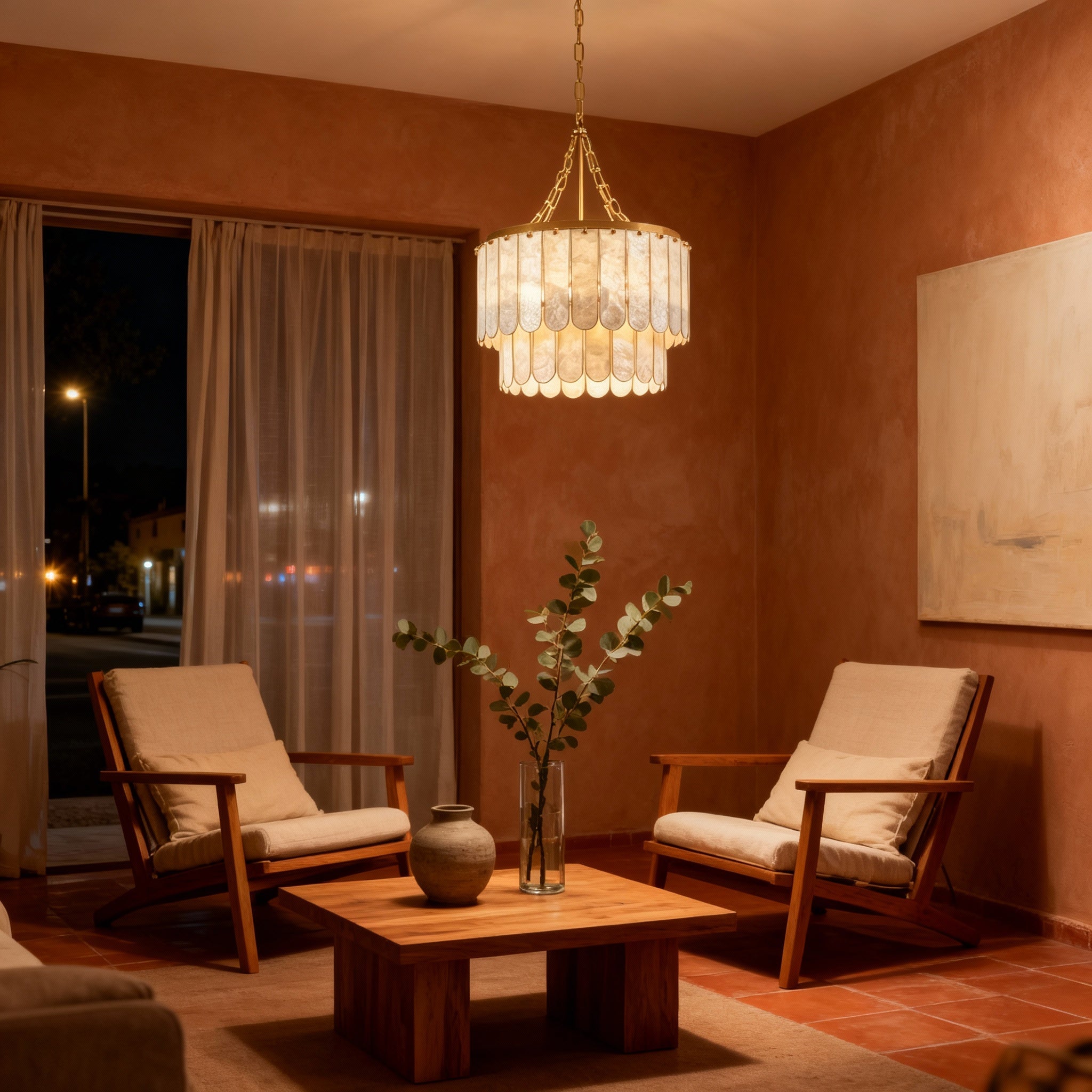 NyraShell | Elegant Modern Capiz Shell Dining Room Chandelier 2