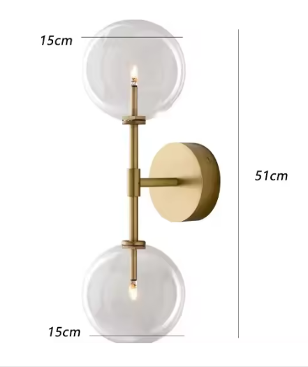 Zell  Elegant Dual Glass Wall Sconce Light with Brass Structure