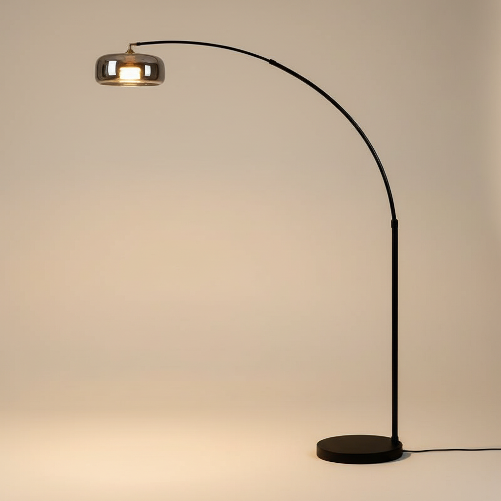 Tava | Modern Black Arc Floor Lamp with Glass Shade for Living Room 0