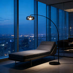 Tava | Modern Black Arc Floor Lamp with Glass Shade for Living Room 2