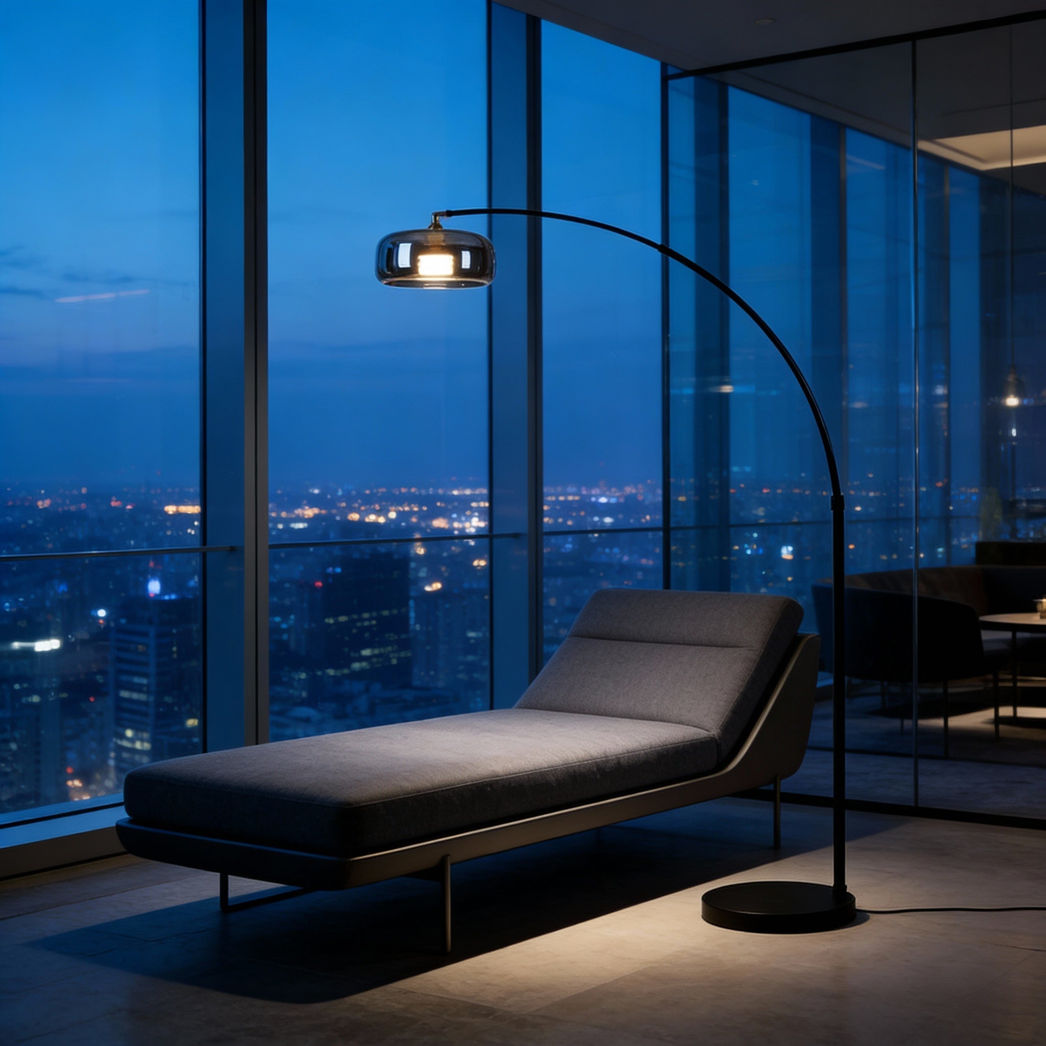 Tava | Modern Black Arc Floor Lamp with Glass Shade for Living Room 2