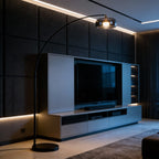 Tava | Modern Black Arc Floor Lamp with Glass Shade for Living Room 6