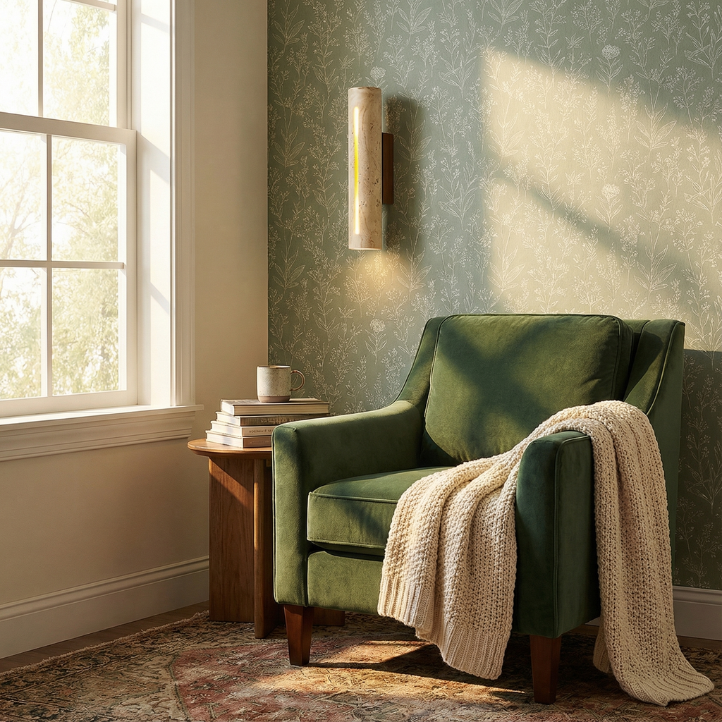 TravertineGlow | Elegant Natural Wall Sconce Light for Ambient Illumination 3