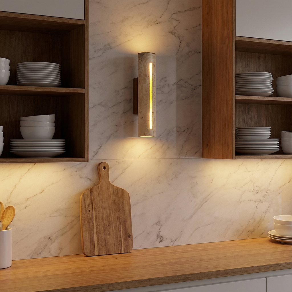 TravertineGlow | Elegant Natural Wall Sconce Light for Ambient Illumination 4