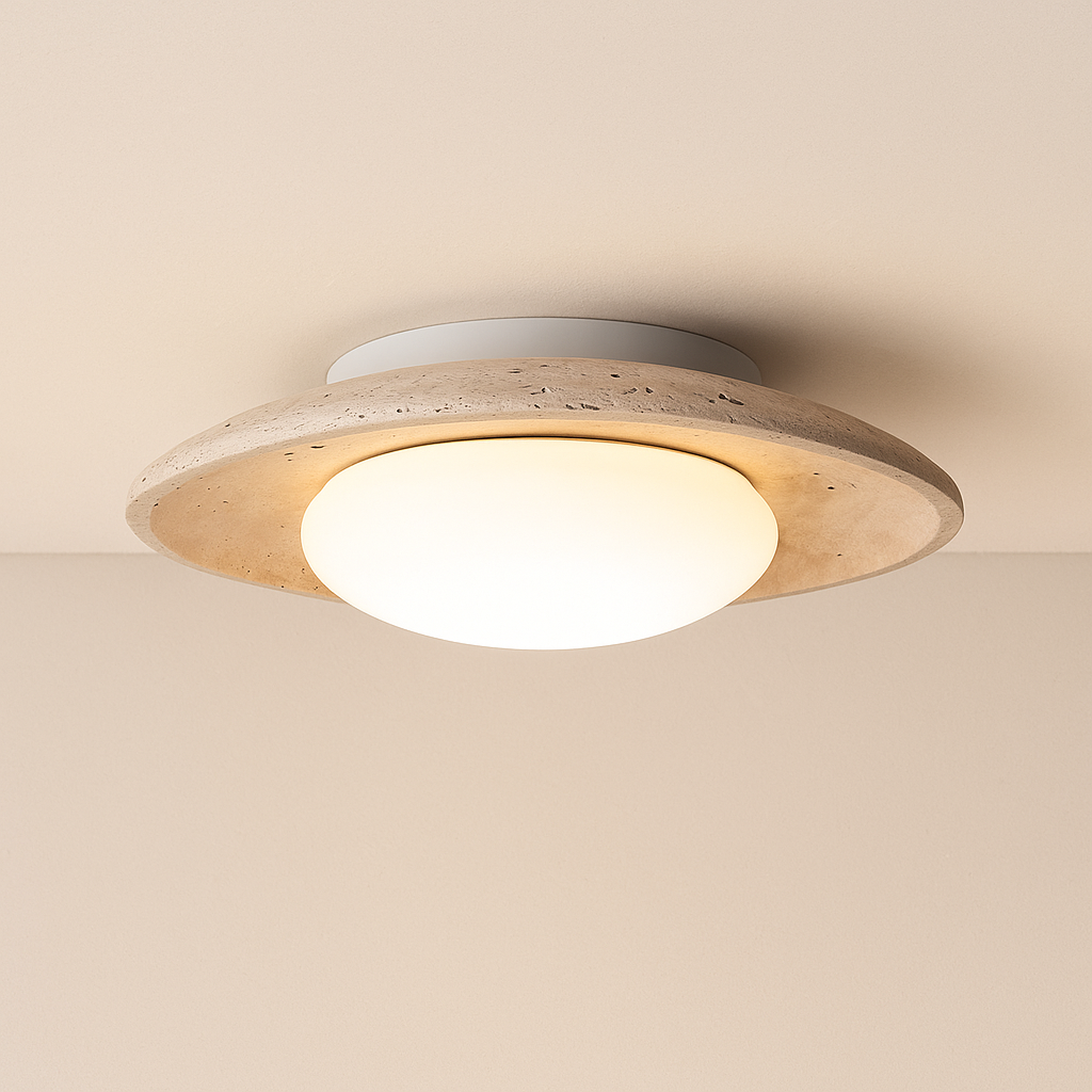 TravertineGlow | Serene Compact Japandi Flush Mount Ceiling Light 0