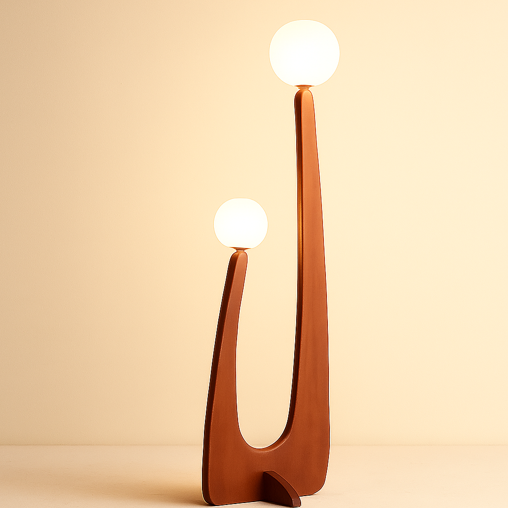 VeroWood | Stylish Curved Wooden Modern Floor Lamp with Glass Globes 0