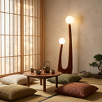 VeroWood | Stylish Curved Wooden Modern Floor Lamp with Glass Globes 7