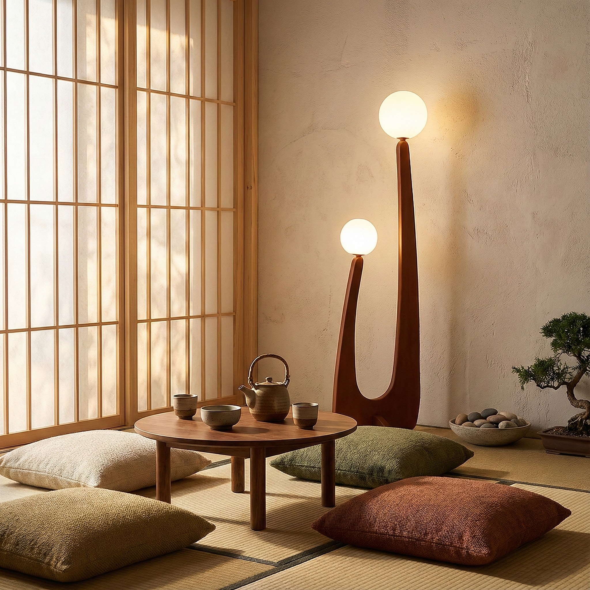 VeroWood | Stylish Curved Wooden Modern Floor Lamp with Glass Globes 7