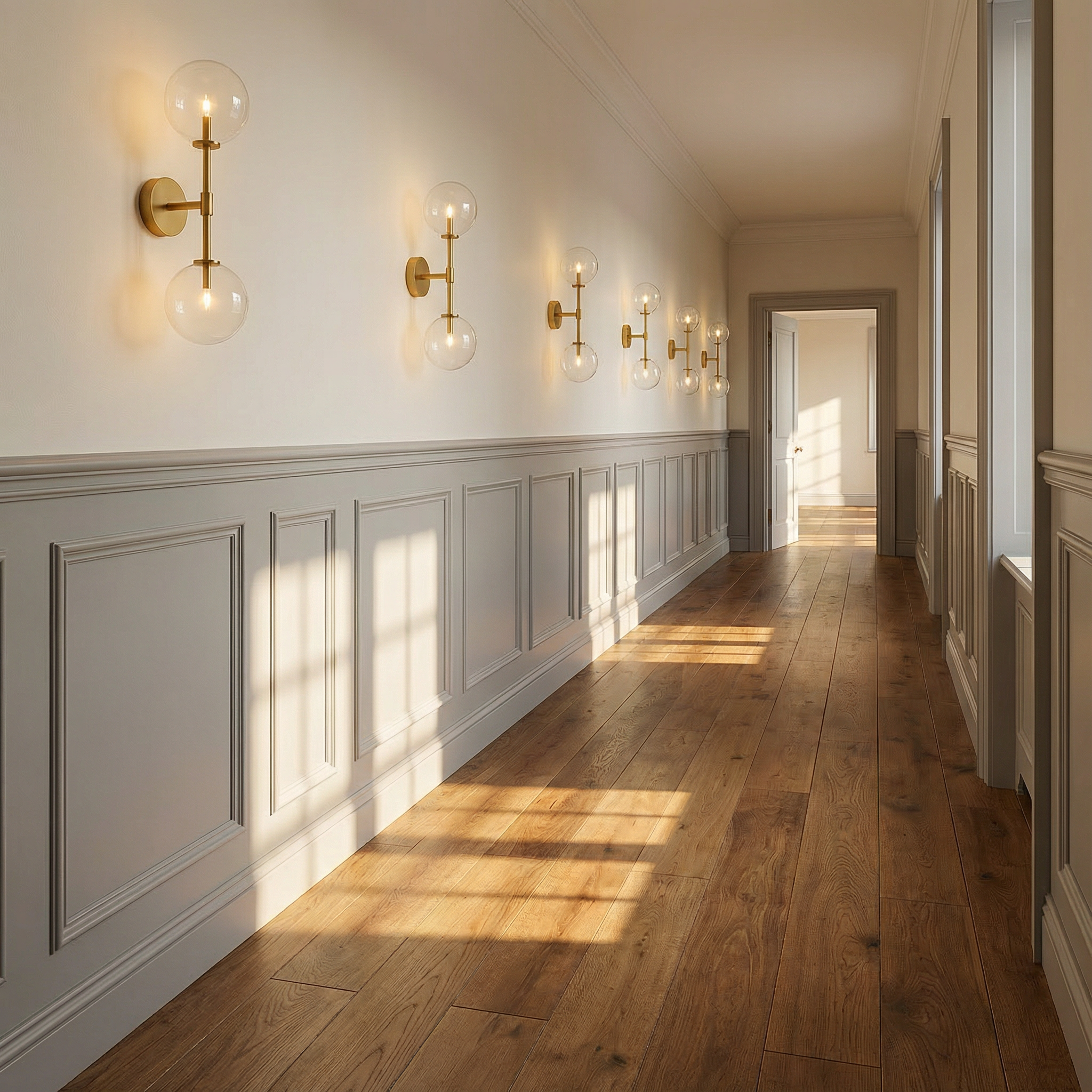 Zell | Elegant Dual Glass Wall Sconce Light with Brass Structure 4