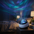 Nova galaxy star projector casting aurora light in a bedroom