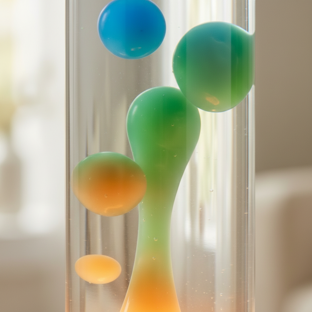 Close-up of colorful flowing liquid droplets