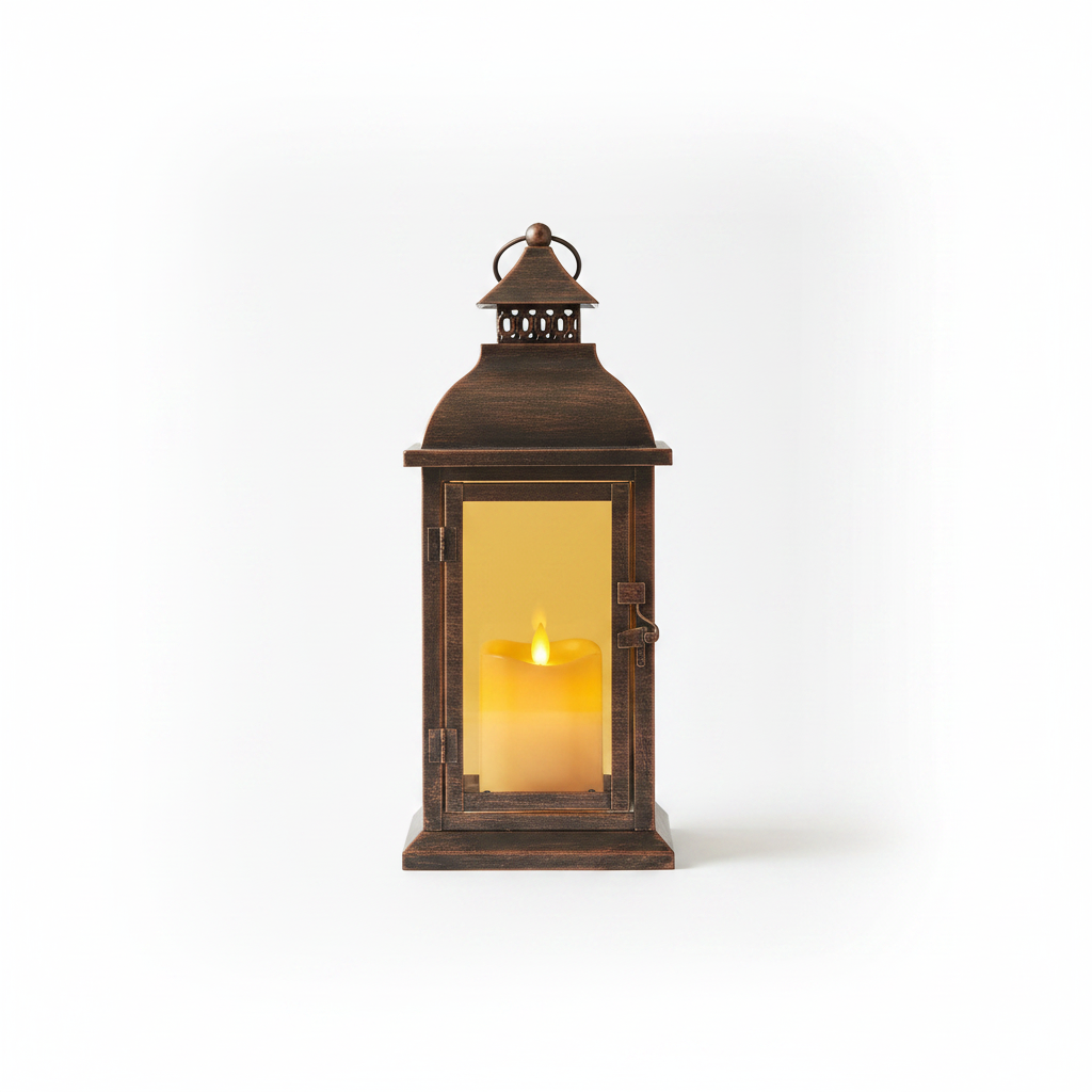 Fall candle lantern on a clean white studio background