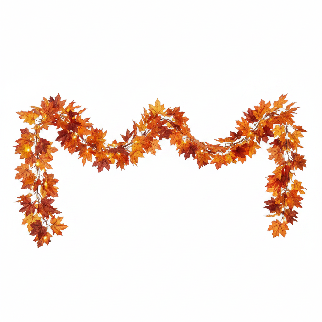 Maple leaf garland on a clean white studio background