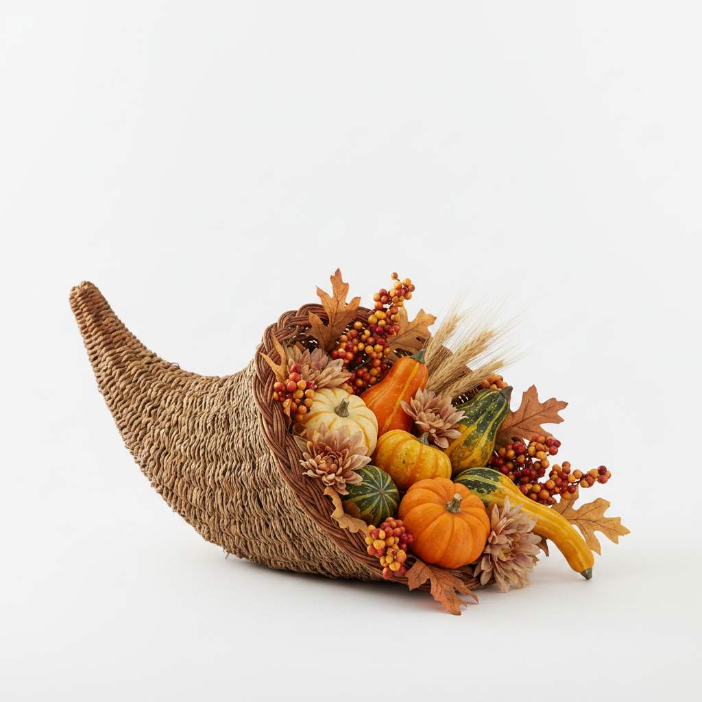 Cornucopia Harvest Centerpiece on a clean white studio background