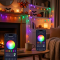Spectra Halloween LED Lights glowing in purple, orange and green