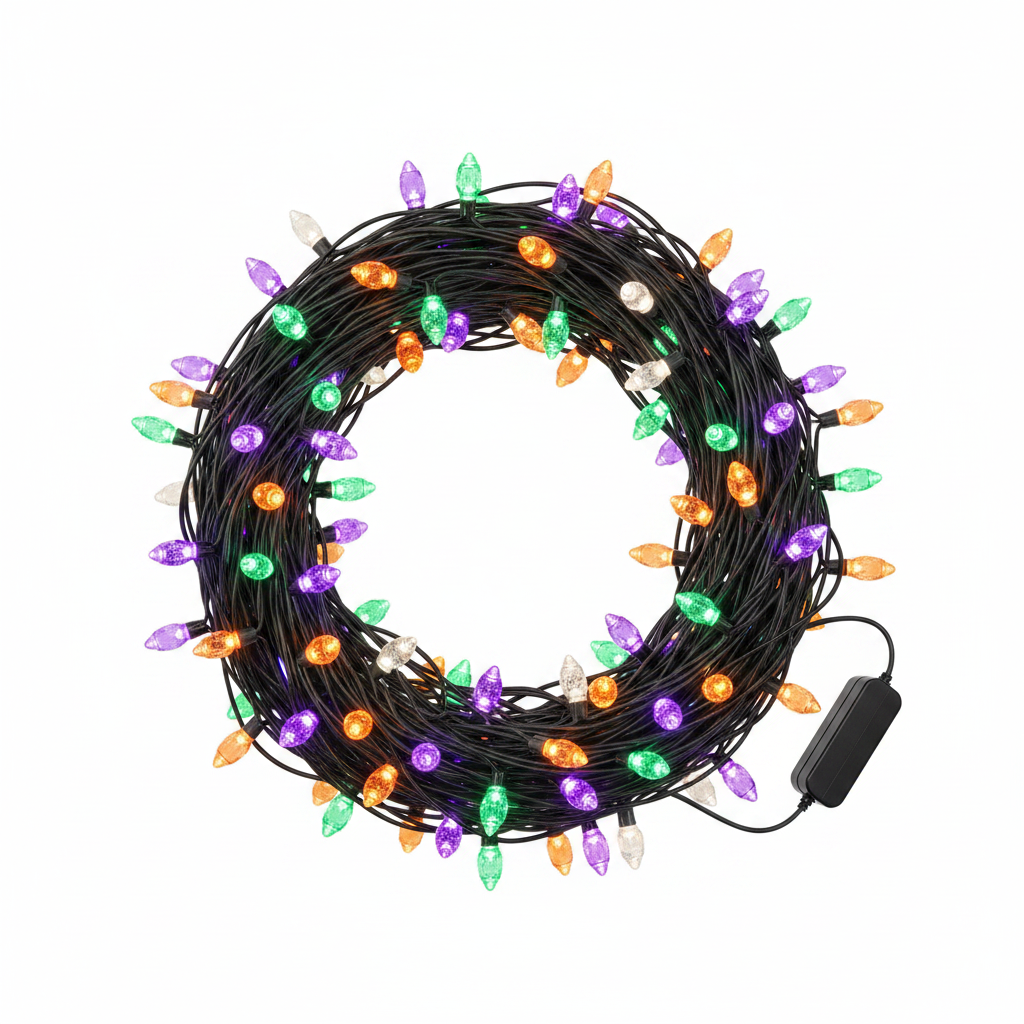 Spectra Halloween LED Lights with controller on a clean white studio background