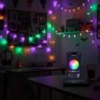 Spectra Halloween LED Lights on a bedroom wall controlled by a smartphone app