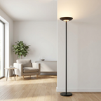 Torchere LED Floor Lamp glowing in the corner of a contemporary living room