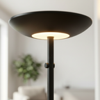 Close-up of the Torchere LED Floor Lamp dish and matte black finish