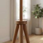Close-up of the Nord lamp wood leg joinery and linen shade texture